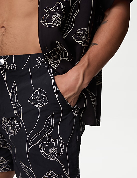 Sneldrogende zwembroek met bloemmotief