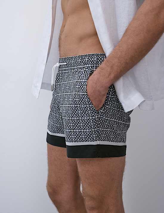 Quick Dry Stretch Geometric Print Swim Shorts