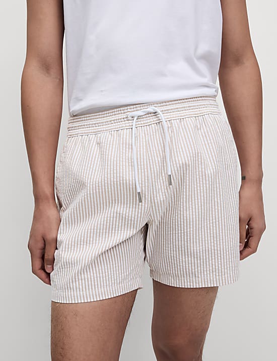 Cotton Rich Seersucker Striped Swim Shorts