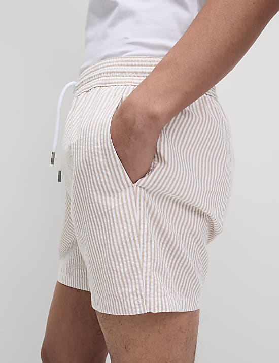 Cotton Rich Seersucker Striped Swim Shorts