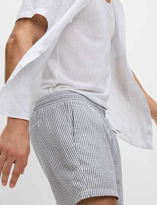 Cotton Rich Seersucker Striped Swim Shorts