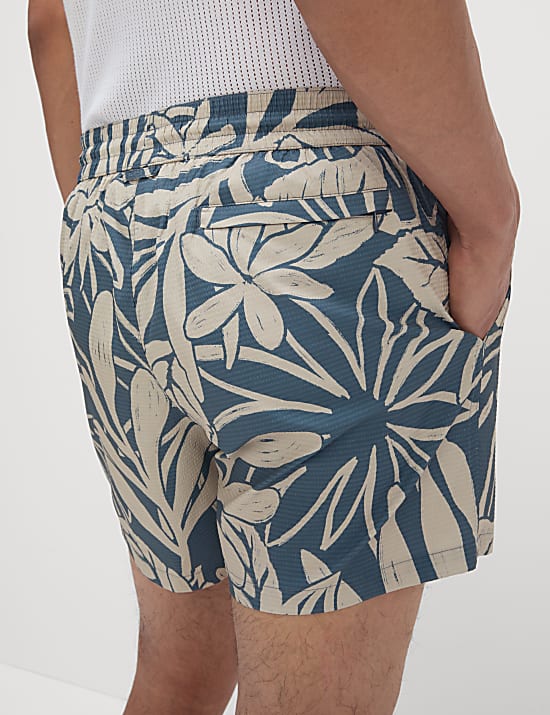 Quick Dry Seersucker Floral Print Swim Shorts