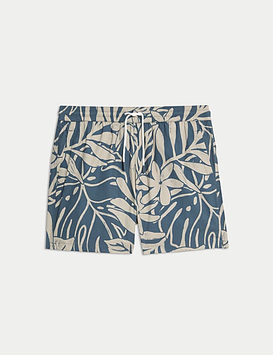 Quick Dry Seersucker Floral Print Swim Shorts