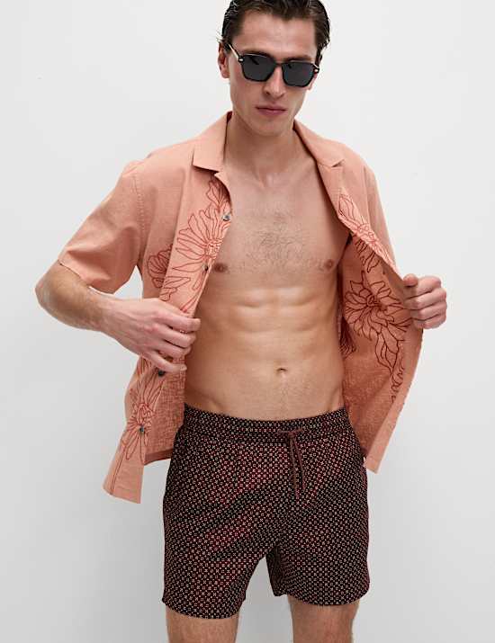 Short de bain à imprimé géométrique, séchage rapide