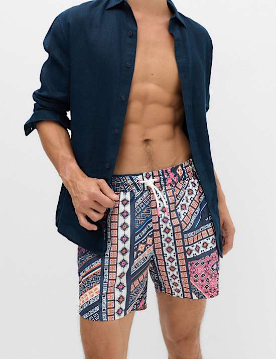 Quick Dry Mid Length Printed Swim Shorts