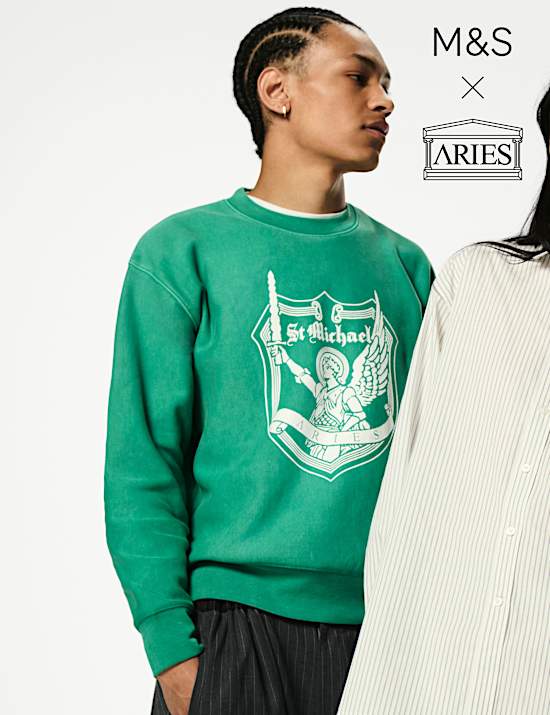 Pure Cotton Graphic Crew Neck Sweatshirt