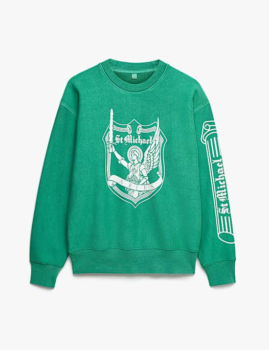 Pure Cotton Graphic Crew Neck Sweatshirt