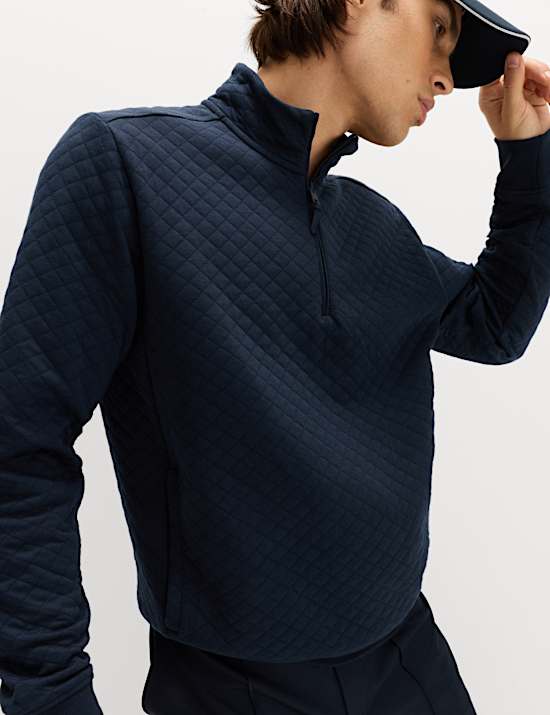 Cotton Blend Quilted Funnel Neck Sweatshirt