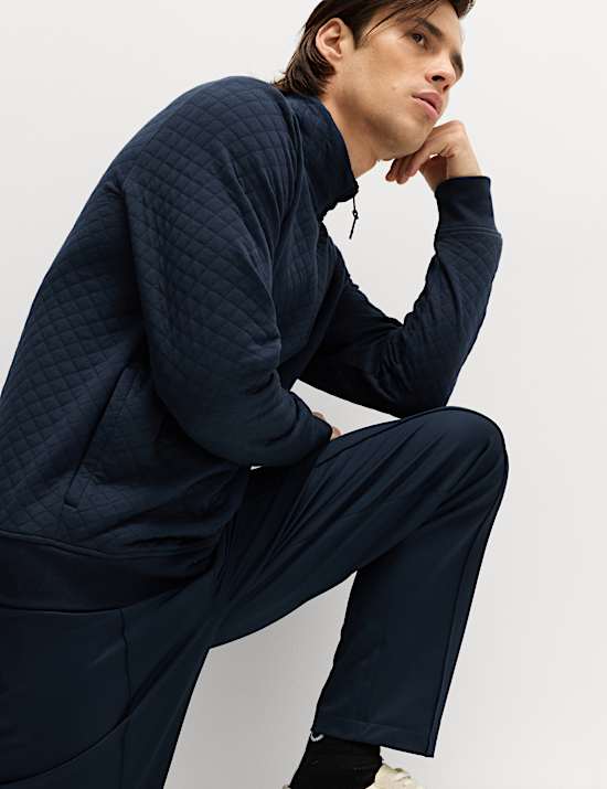 Cotton Blend Quilted Funnel Neck Sweatshirt