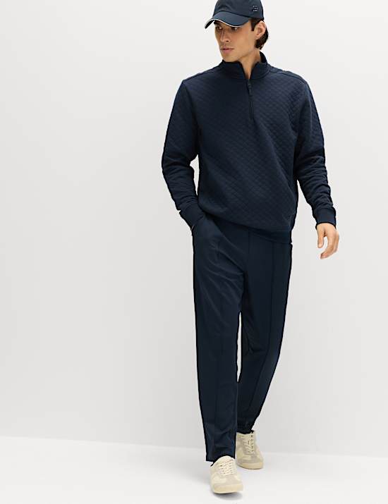 Cotton Blend Quilted Funnel Neck Sweatshirt