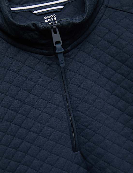 Cotton Blend Quilted Funnel Neck Sweatshirt