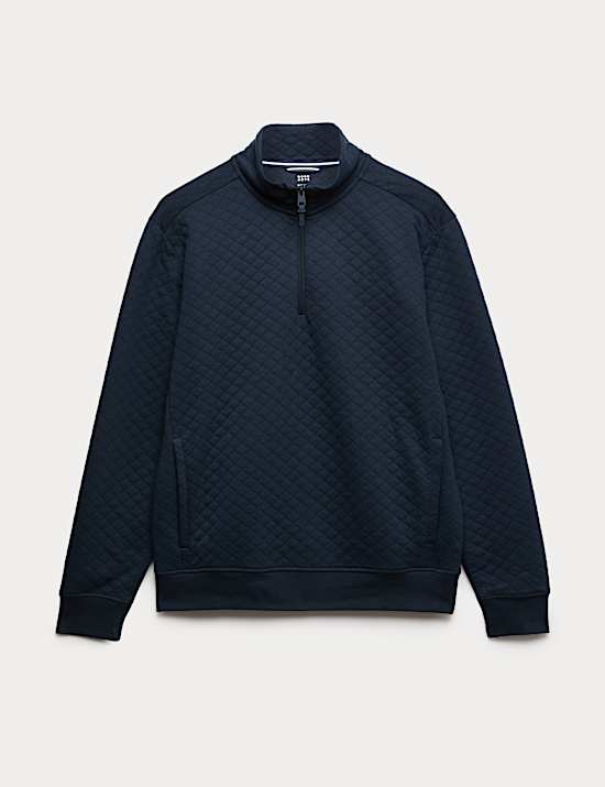Cotton Blend Quilted Funnel Neck Sweatshirt