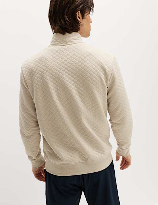 Cotton Blend Quilted Funnel Neck Sweatshirt