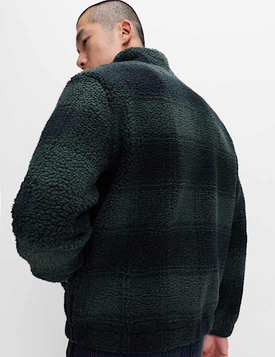 Fleece Jacquard Checked Zip Up Jacket