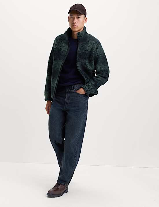 Fleece Jacquard Checked Zip Up Jacket