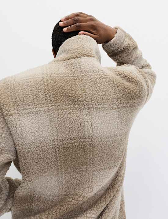 Fleece Jacquard Checked Zip Up Jacket