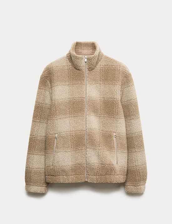 Fleece Jacquard Checked Zip Up Jacket