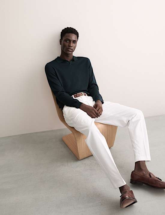 Polo en maille de laine mérinos et soie