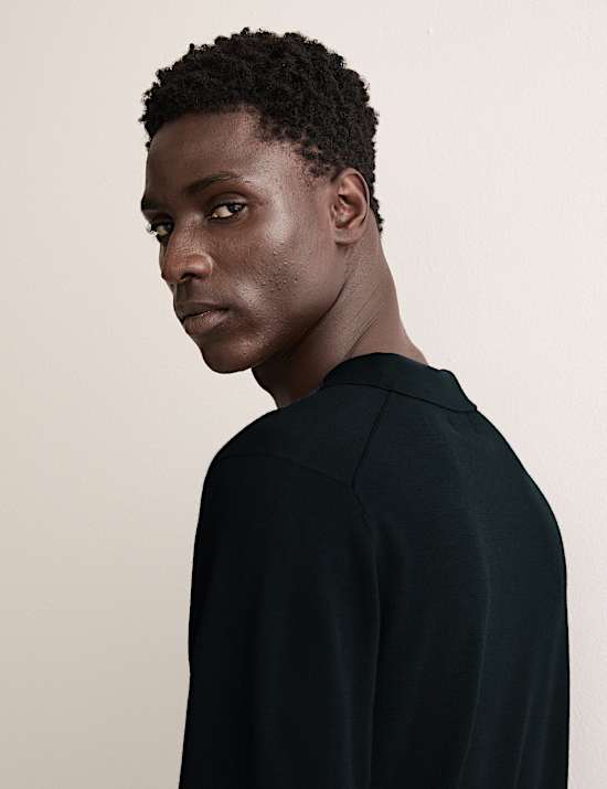 Polo en maille de laine mérinos et soie