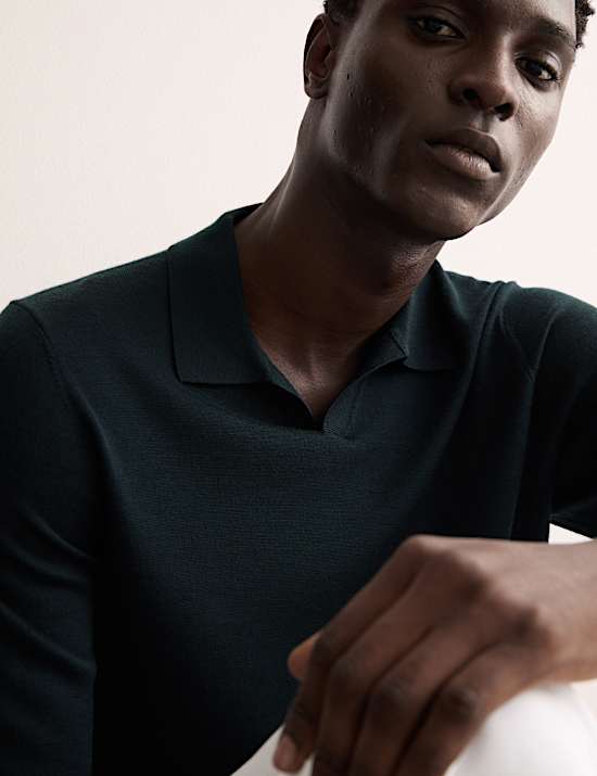 Polo en maille de laine mérinos et soie