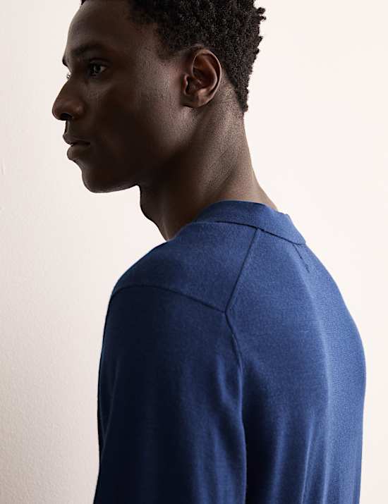 Gebreid merinowolrijk poloshirt met zijde