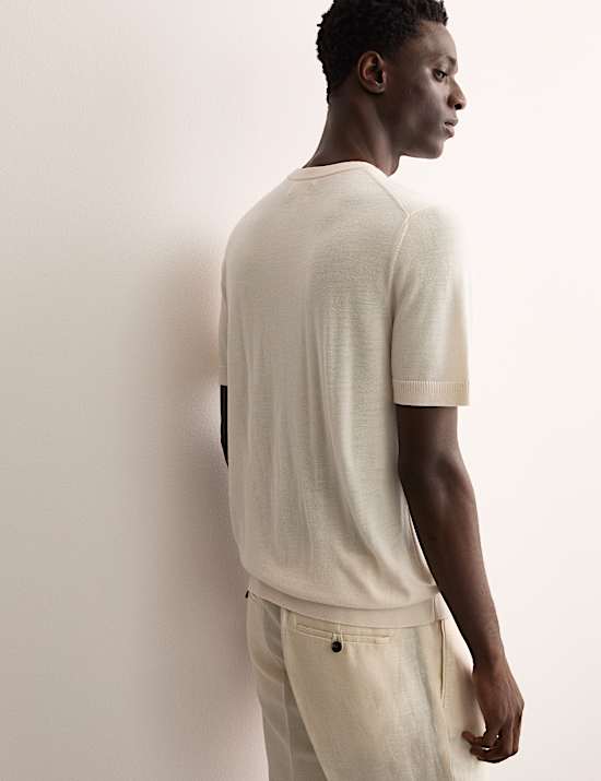 Merino Wool Rich Knitted T-Shirt with Silk