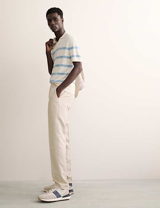 Ριγέ πλεκτή μπλούζα πόλο με υψηλή περιεκτικότητα σε μαλλί Merino και μετάξι