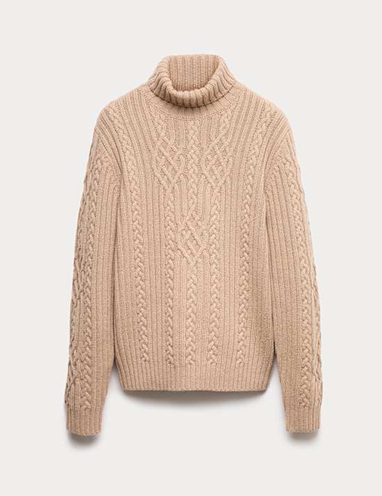 Pure Lambswool Cable Roll Neck Jumper
