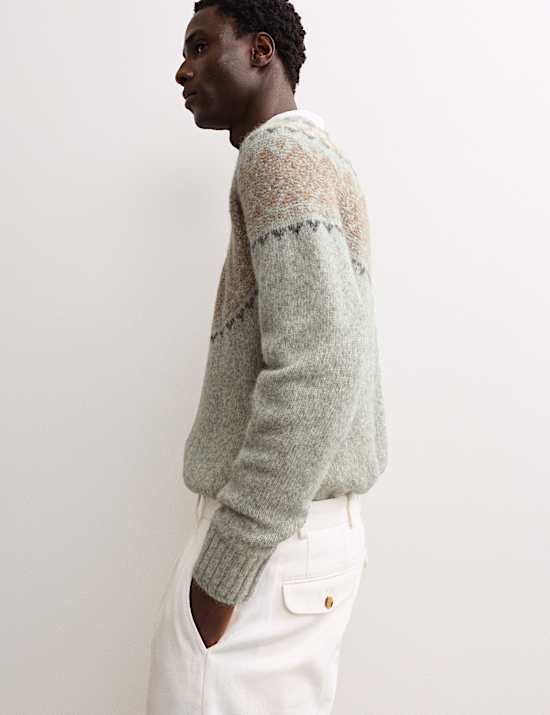 Jersey de cuello redondo Fair Isle de alpaca