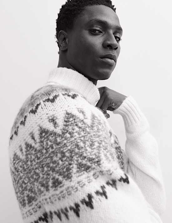 Alpaca Blend Fair Isle Roll Neck Knitted Jumper