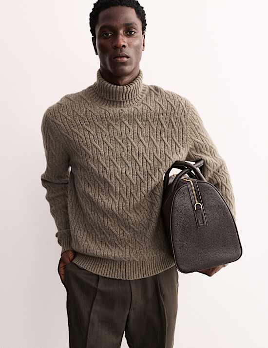 Pure Cashmere Diagonal Roll Neck Jumper