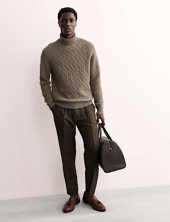 Pure Cashmere Diagonal Roll Neck Jumper