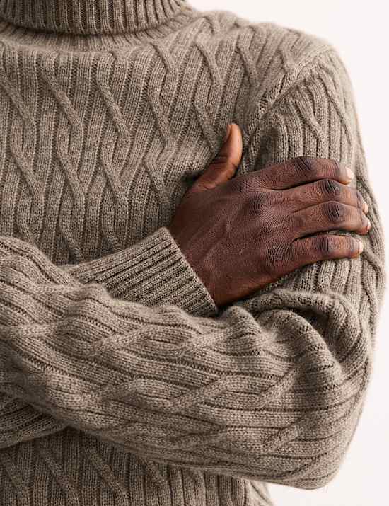 Pure Cashmere Diagonal Roll Neck Jumper