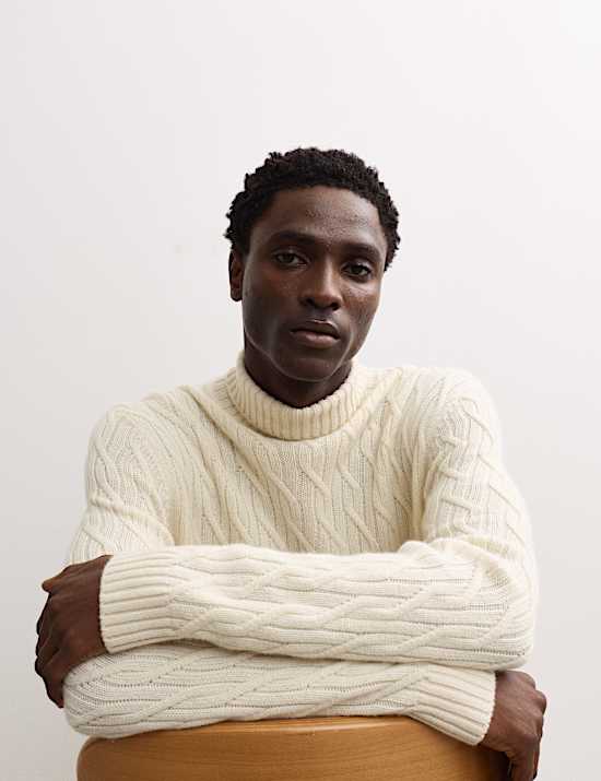 Pure Cashmere Diagonal Roll Neck Jumper