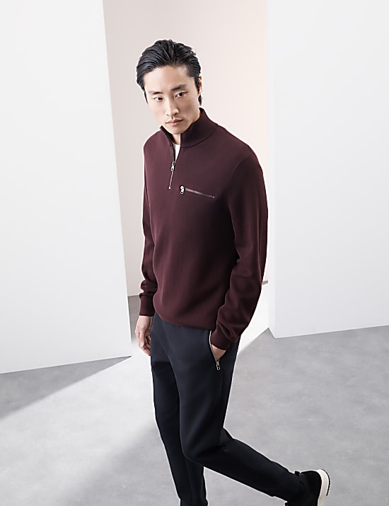 Cotton Rich Funnel Neck Half Zip Jumper