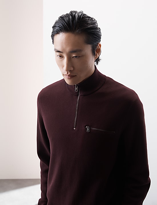Cotton Rich Funnel Neck Half Zip Jumper