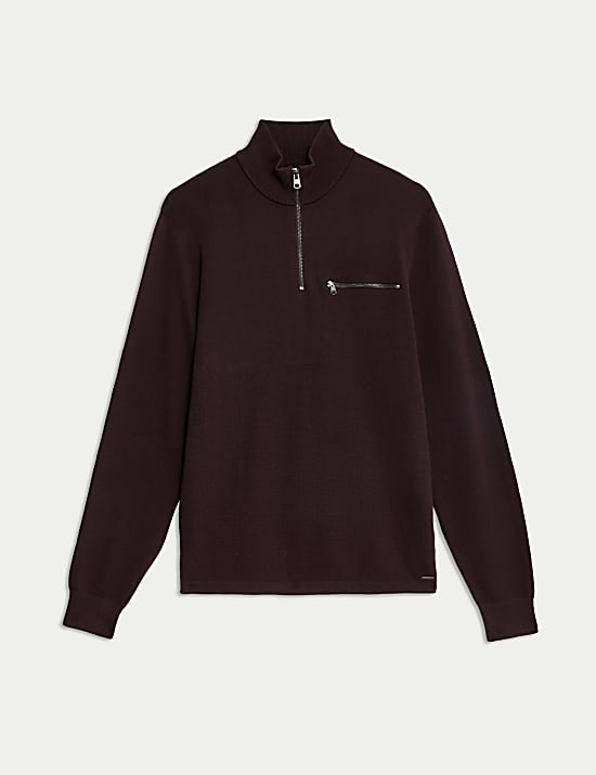 Cotton Rich Funnel Neck Half Zip Jumper