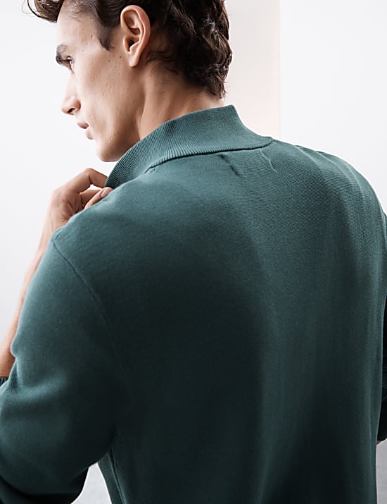 Katoenrijke trui met halflange rits en opstaande kraag