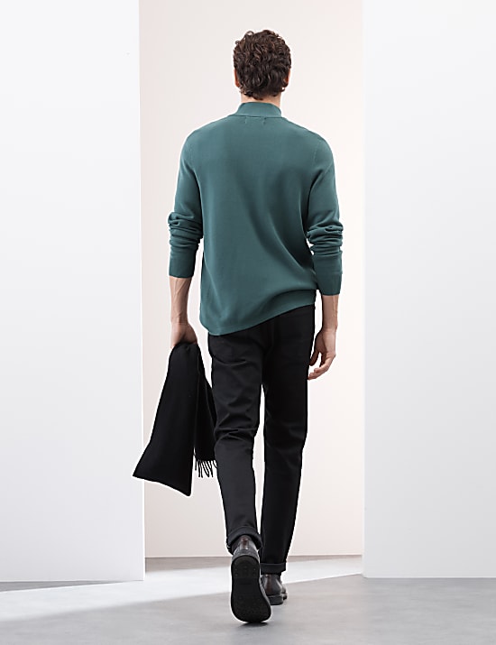 Katoenrijke trui met halflange rits en opstaande kraag