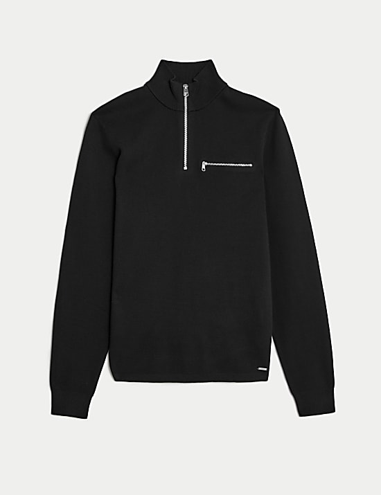 Cotton Rich Funnel Neck Half Zip Jumper