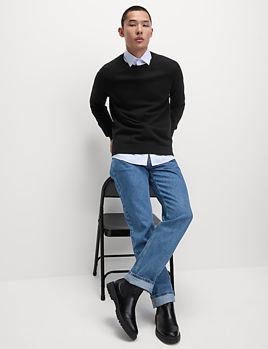 Πουλόβερ με κλειστή στρογγυλή λαιμόκοψη από 100% βαμβάκι