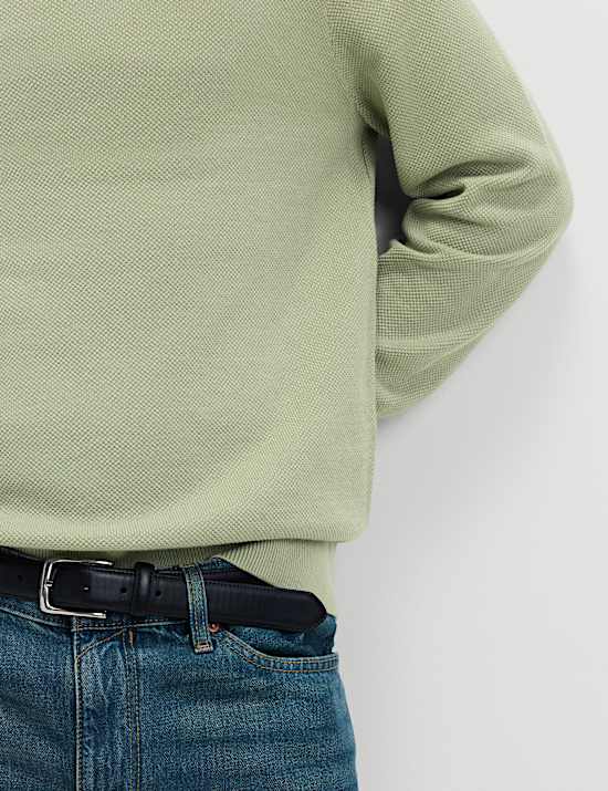 Pure Cotton Textured Crew Neck Jumper