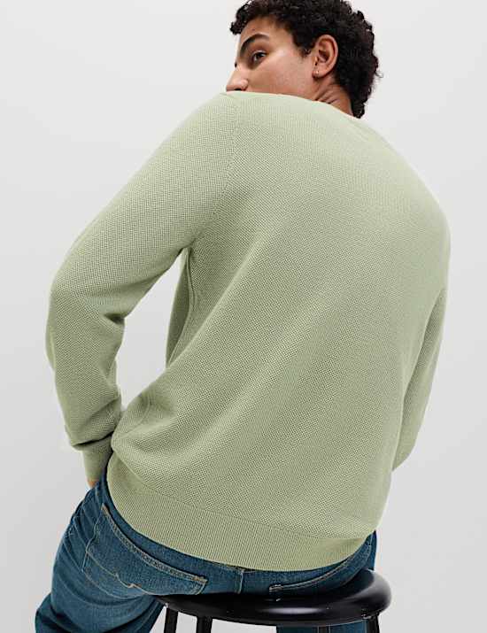 Pure Cotton Textured Crew Neck Jumper