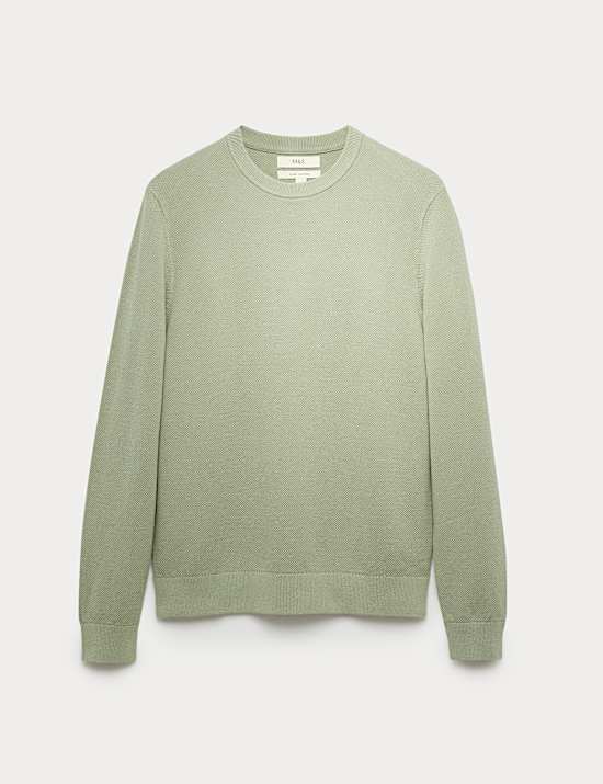 Pure Cotton Textured Crew Neck Jumper