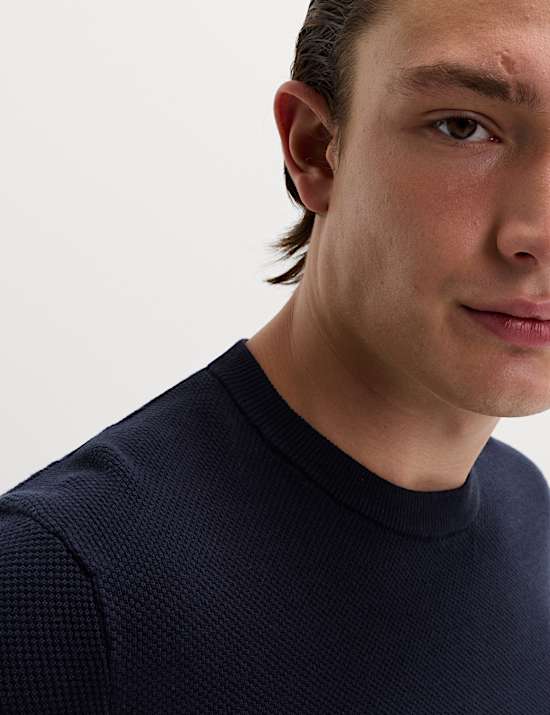 Pull textur&eacute; 100 % coton &agrave; encolure ronde