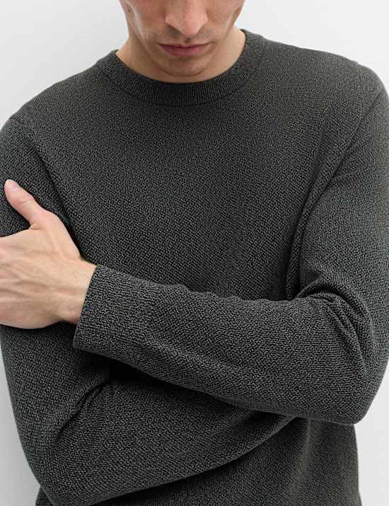 Pure Cotton Textured Crew Neck Jumper