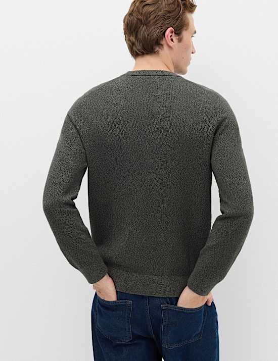 Pure Cotton Textured Crew Neck Jumper