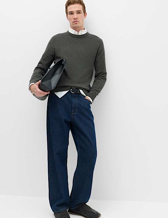 Pure Cotton Textured Crew Neck Jumper