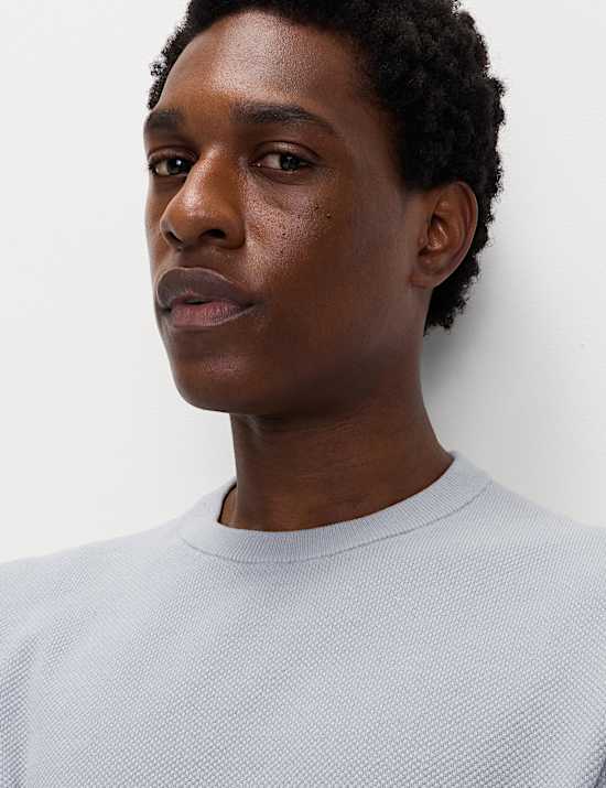 Pure Cotton Textured Crew Neck Jumper