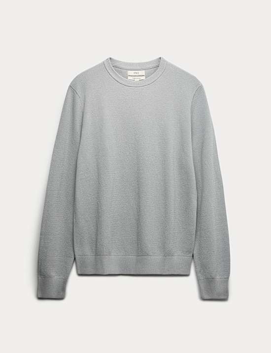 Pure Cotton Textured Crew Neck Jumper